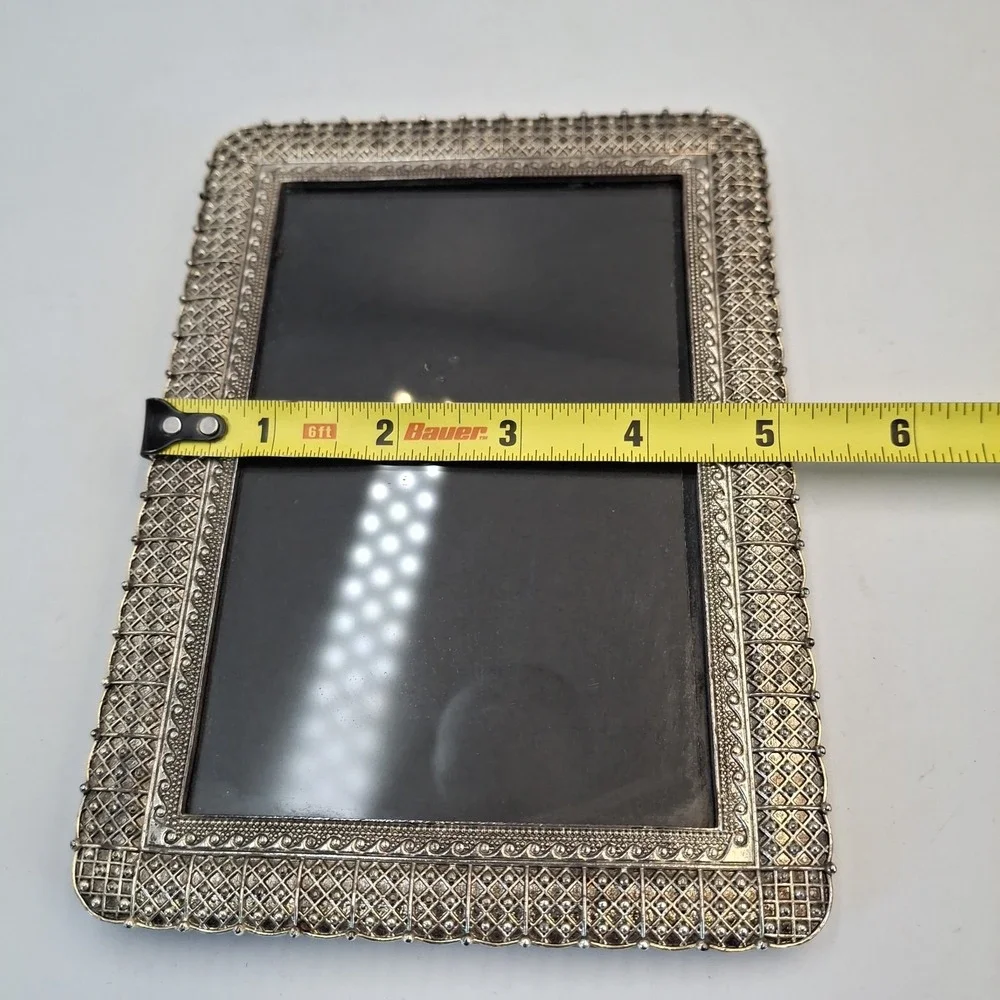 Vtg Silver Tone Filigree Lattice Tabletop Photo Picture Frame 5x7 Velvet Back
